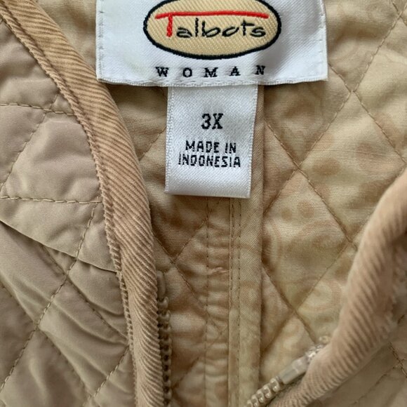 TALBOTS Vest Womens Quilted Zip Front Pockets Corduroy Trim Golden Tan size 3X - Picture 6 of 9